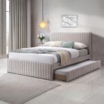 Rayyan Upholstered Platform Bed with Trundle – Beige - 160x200cm