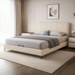 Genuine Top Grain Leather Bed Frame, Modern Upholstered Platform Bed with Headboard