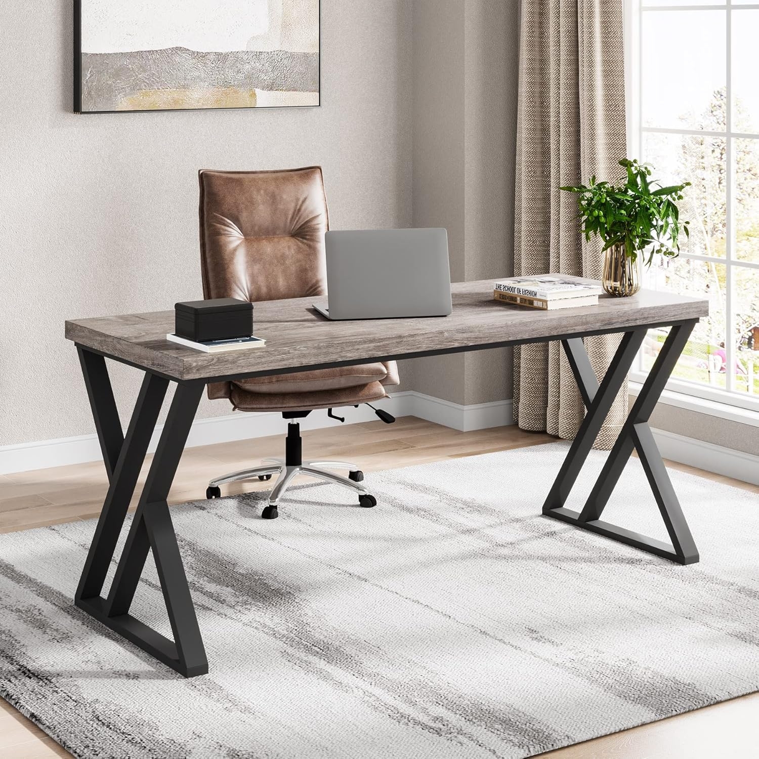 6a5a4aab9777b5a28fa32d5cb67af8d7f0572fd8a283d2a753eb9.jpg Tribesigns 140CM Executive Office Desk for Home Office - Image 1