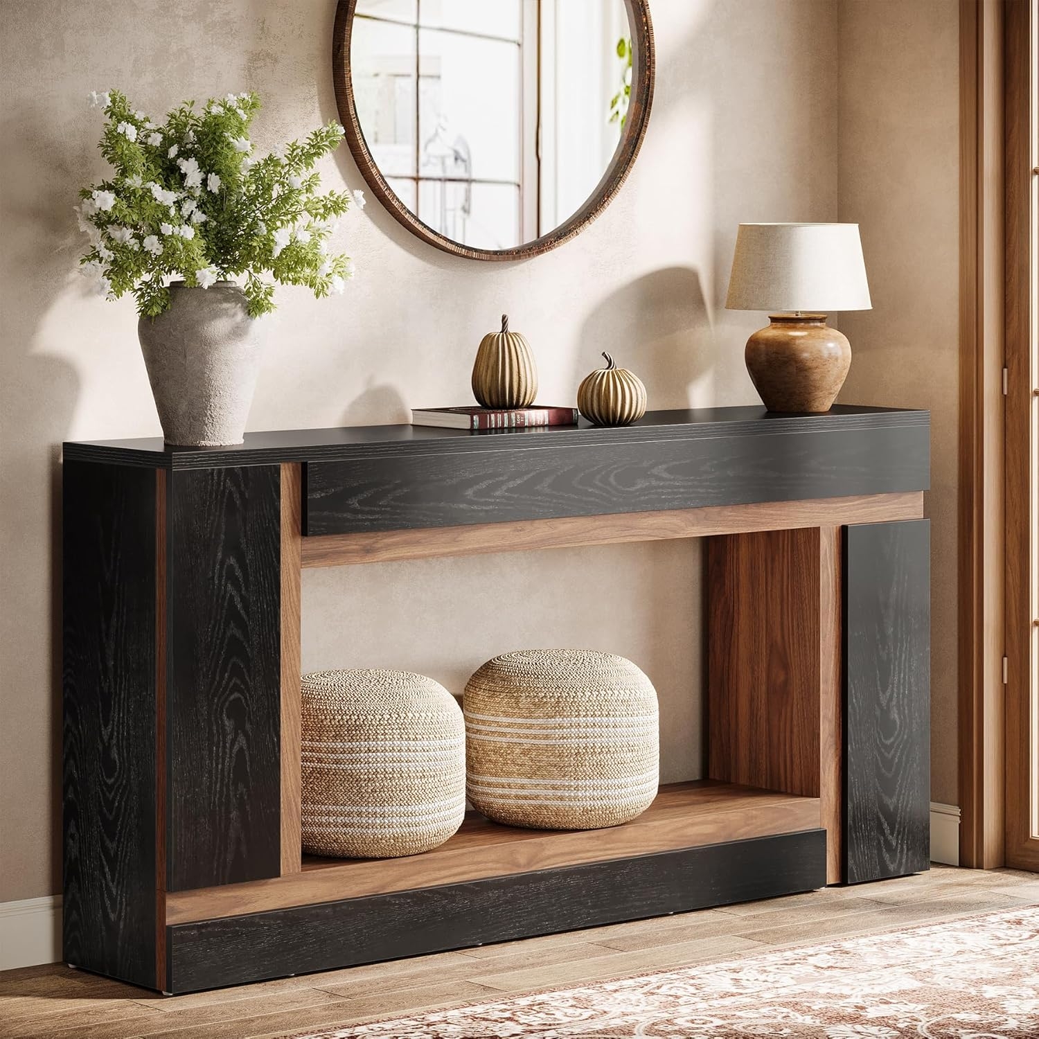 6a5a601eba4d6476678135c3343fcecf643f626d2af00de0f298e.jpg 63-Inch Long Console Table for Entryway, Black - Image 1